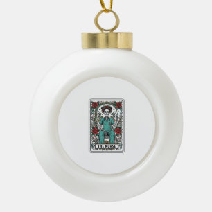 Vintage Skeleton Nurse Tarot Card Shirt Design_1 Ceramic Ball Christmas Ornament