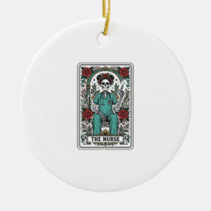 Vintage Skeleton Nurse Tarot Card Shirt Design_1 Ceramic Tree Decoration