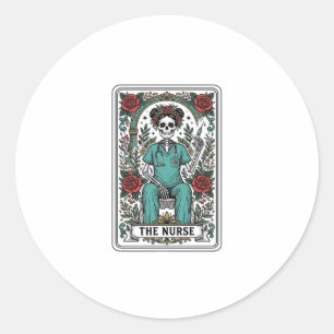 Vintage Skeleton Nurse Tarot Card Shirt Design_1 Classic Round Sticker