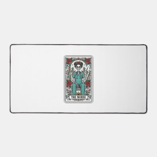 Vintage Skeleton Nurse Tarot Card Shirt Design_1 Desk Mat