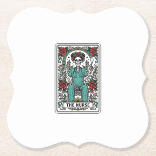 Vintage Skeleton Nurse Tarot Card Shirt Design_1 Paper Coaster