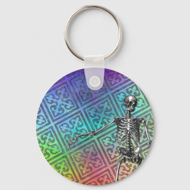 Vintage  Skeleton  on Pastels Key Ring (Front)