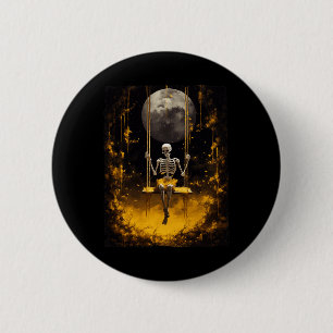 Vintage Skeleton On The Swing In The Forest Hallow 6 Cm Round Badge