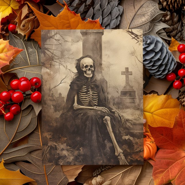 Vintage Skeleton Photo Decoupage  Postcard (Creator Uploaded)