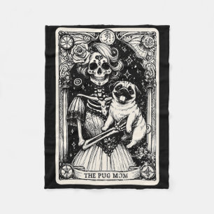 Vintage Skeleton Pug Mum Tarot Card Witchy Vibes P Fleece Blanket