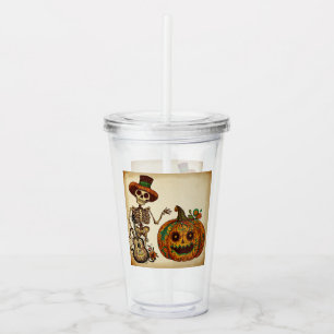 Vintage Skeleton/Pumpkin Day of the Dead Acrylic Tumbler