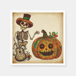 Vintage Skeleton/Pumpkin Day of the Dead Napkin