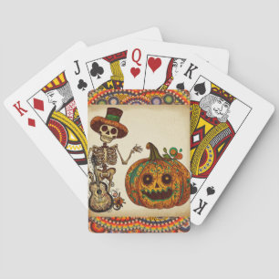 Vintage Skeleton/Pumpkin Day of the Dead Playing Cards