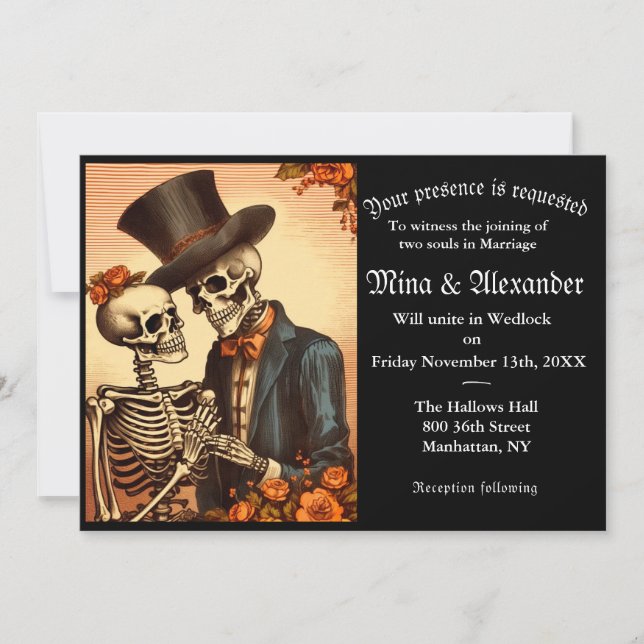Vintage Skeleton QRC Wedding Invitation (Front)