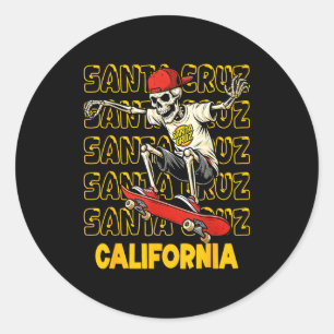 Vintage skeleton skateboard santa cruz california classic round sticker