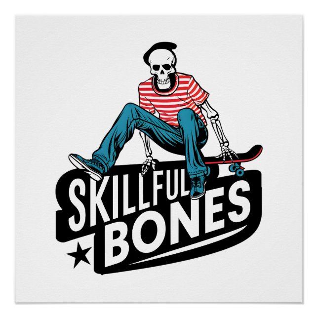Vintage Skeleton Skater Minimalist Design  Poster (Front)