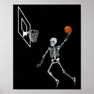 Vintage Skeleton Sketll Player Dunking Hoop Hallow Poster