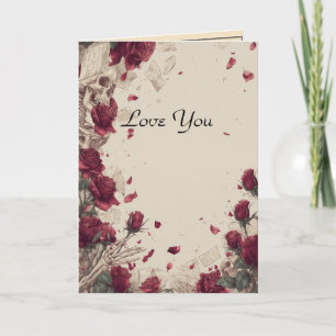 Vintage Skeleton Skull Love Red Rose Collage Holiday Card