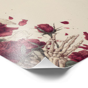Vintage Skeleton Skull Love Red Rose Collage Photo Print
