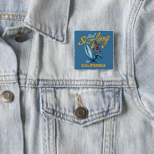 Vintage Skeleton Surfing California Beach 15 Cm Square Badge