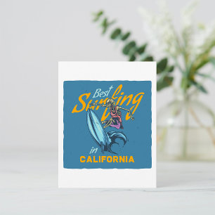 Vintage Skeleton Surfing California Beach Card