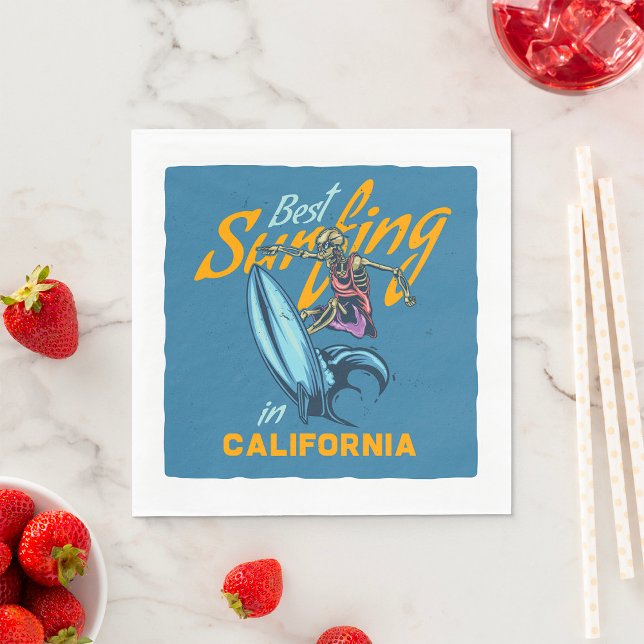 Vintage Skeleton Surfing California Beach Napkin (Creator Uploaded)
