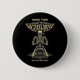 Vintage Skeleton Wai Kru Ram Muay Thai Gym Boxing 6 Cm Round Badge