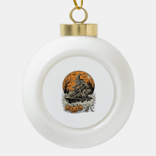 Vintage Skeleton Witch Halloween Jet Ski Shirt Des Ceramic Ball Christmas Ornament