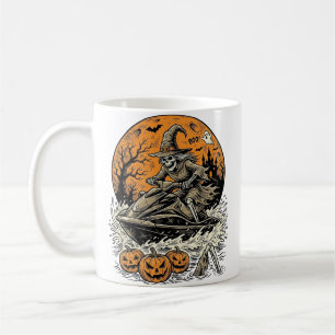 Vintage Skeleton Witch Halloween Jet Ski Shirt Des Coffee Mug