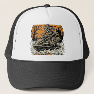 Vintage Skeleton Witch Halloween Jet Ski Shirt Des Trucker Hat