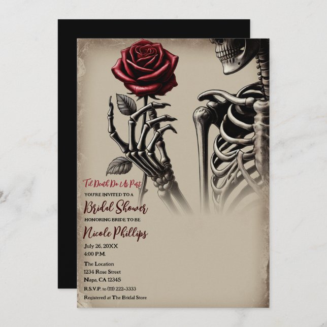 Vintage Skeleton with Red Rose Bridal Shower Invitation (Front/Back)