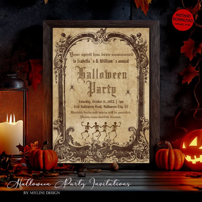 Vintage Skeletons Gothic Halloween Party Invitation (Creator Uploaded)