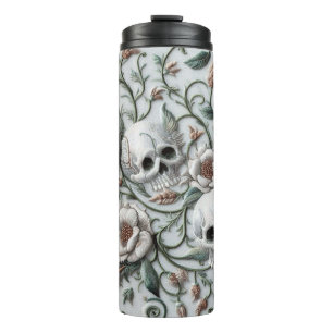Vintage Skeletons in Bloom Skulls Flowers Floral Thermal Tumbler