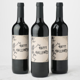 Vintage Skeletons Spider Adult Halloween Party Wine Label