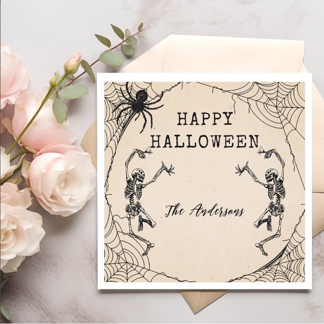Vintage Skeletons Spider Halloween Party Napkin (Creator Uploaded)