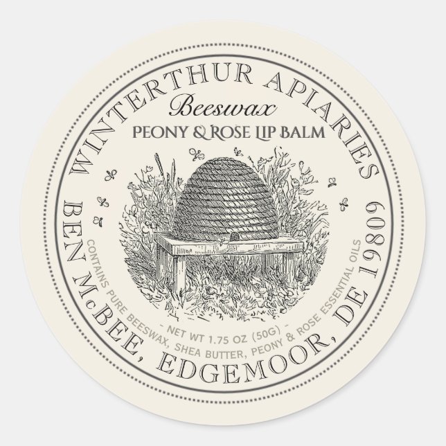  Vintage Skep Ivory Beeswax Lip Balm Label  (Front)