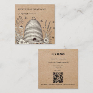 Vintage Skep kraft BeeKeeper Honey Apairist  Square Business Card