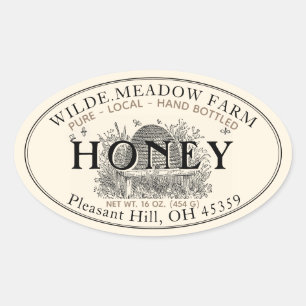 Vintage Skep Pure Local Hand Bottled Raw Honey  Oval Sticker