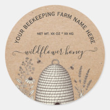 Vintage skep rustic kraft Honey Jar Labels