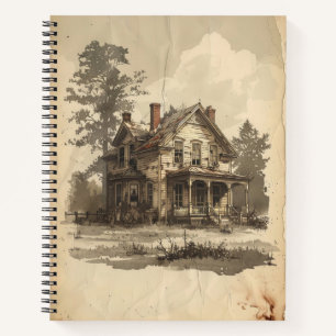 Vintage sketch House on Distressed Paper Notebook