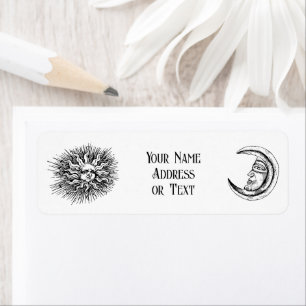 Vintage Sketch of Mystic Moon and Sun