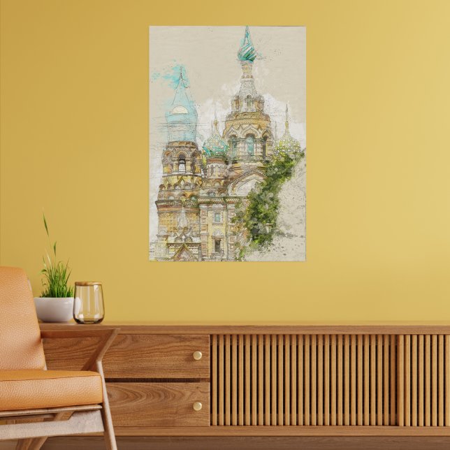 Vintage Sketch of Saint Petersburg Church Wall Art (Living Room 2)