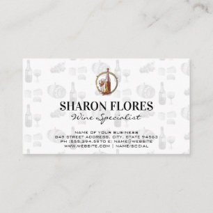 Vintage Sketch Wine Glass and Bottle Business Card