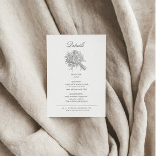 Vintage Sketched Florals Wedding Details Enclosure Card
