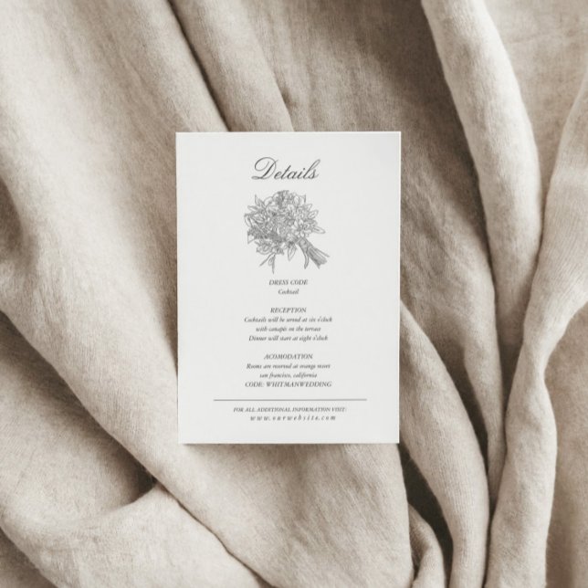 Vintage Sketched Florals Wedding Details Enclosure Card (Creator Uploaded)