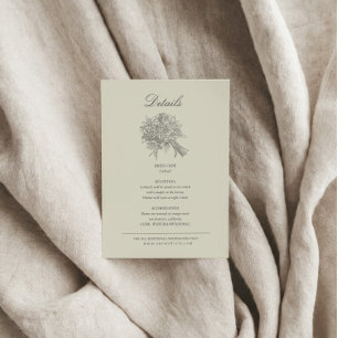Vintage Sketched Florals Wedding Details Enclosure Card