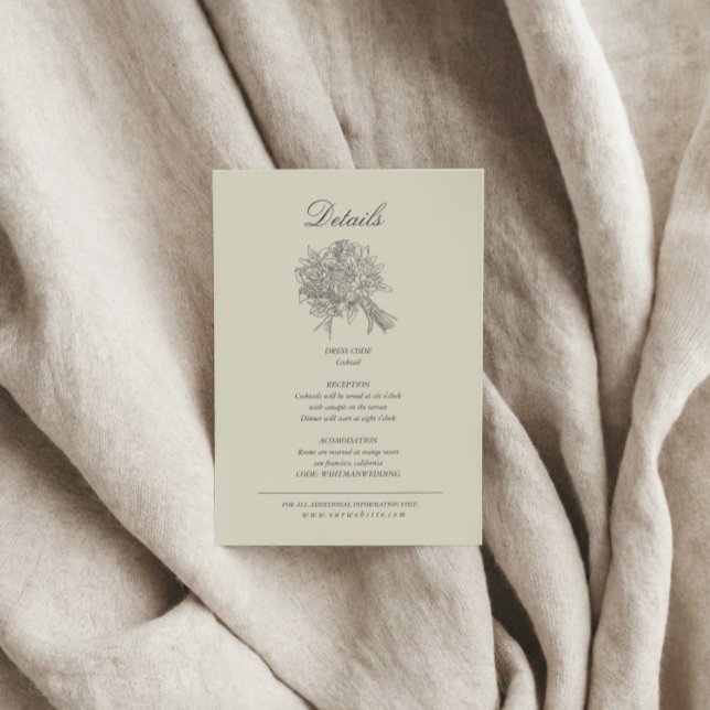 Vintage Sketched Florals Wedding Details Enclosure Card (Creator Uploaded)