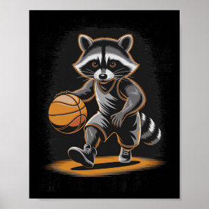 Vintage Sketll Raccoon Talk Shoot Slam Game Dunk L Poster