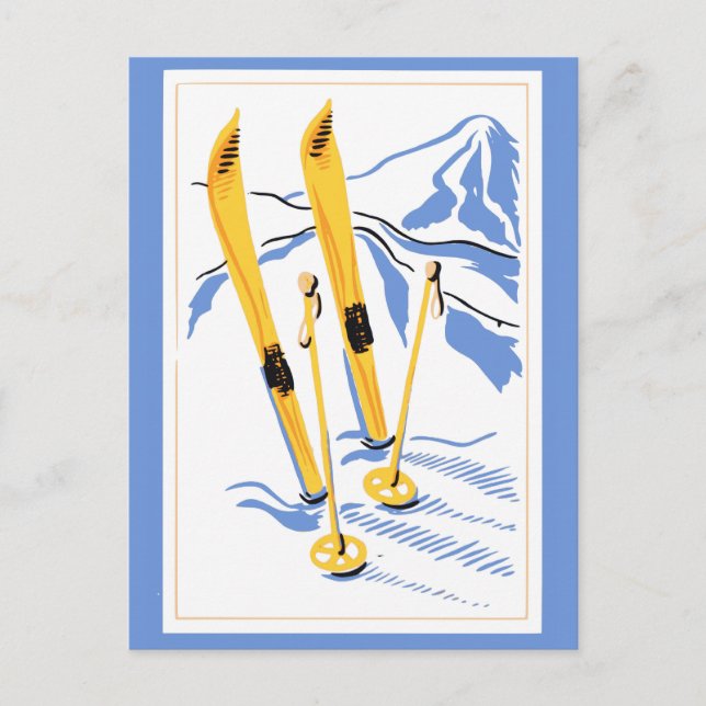 Vintage Ski Art Postcard (Front)