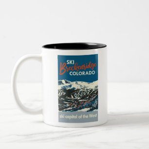 Vintage Ski BReckenridge Poster Blue Two-Tone Coffee Mug