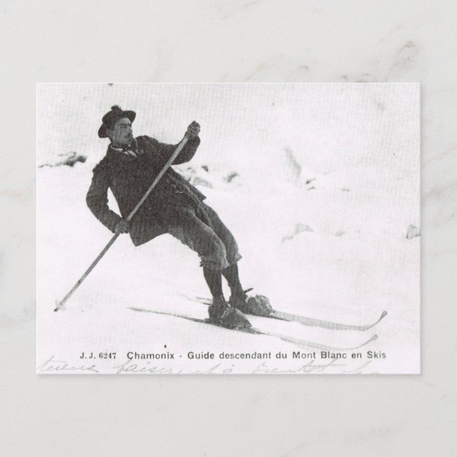 Vintage Ski, Descending Mt Blanc on skis Postcard (Front)