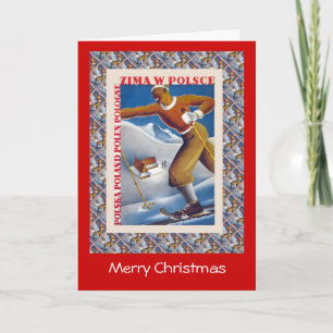 Vintage Ski France, Zima W Polsce, Poland Holiday Card