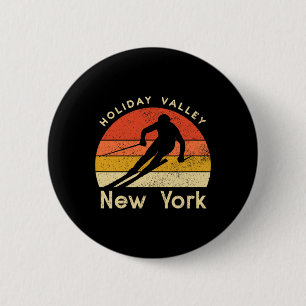 Vintage Ski Holiday Valley New York Mountain 6 Cm Round Badge