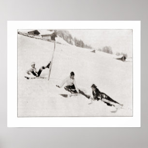 Vintage ski iamge, Fun in the snow Poster