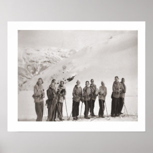 Vintage ski iamge, ladies on skis poster